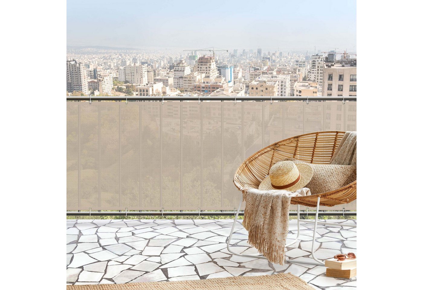 Bilderdepot24 Balkonsichtschutz Sichtschutz Balkon Einfarbig Modern Macchiato Balkonbespannung (1m bis 10m fein gelochter Sichtschutz aus Mesh für Geländern & Zäunen, Fertig geöst, inkl. Kabelbindern zur Anbringung) Sichtschutz Terrasse Balkontuch Balkonverkleidung Windschutz Terrasse