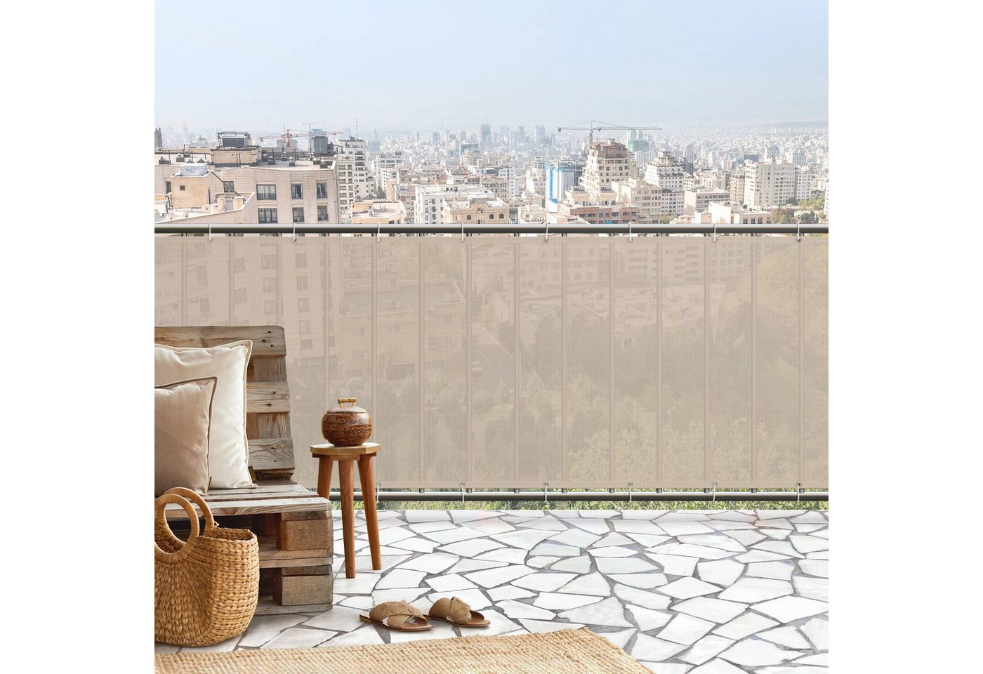 Bilderdepot24 Balkonsichtschutz Sichtschutz Balkon Einfarbig Modern Macchiato Balkonbespannung (1m bis 10m fein gelochter Sichtschutz aus Mesh f ür Geländern & Zäunen, Fertig geöst, inkl. Kabelbindern zur Anbringung) Sichtschutz Terrasse Balkontuch Balkonverkleidung Windschutz Terrasse Bild 5