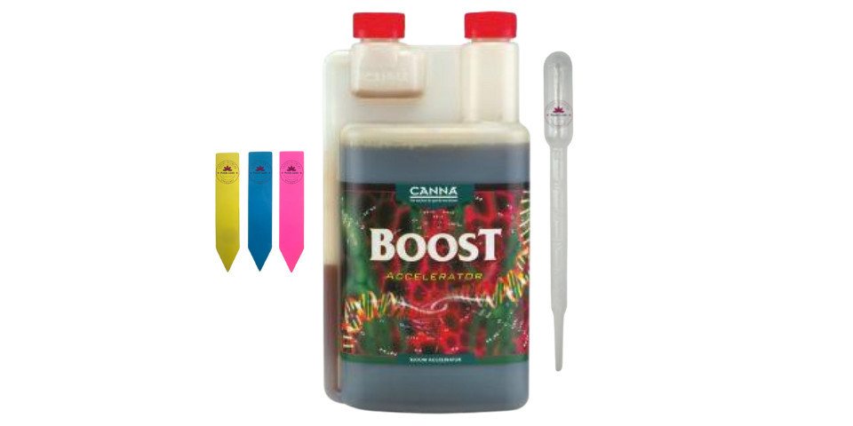 Canna Pflanzendünger Canna Boost, Additiv mit Dosierhilfe und Pflanzenschildern, Flüssiges Additiv zur Nährstoffergänzung