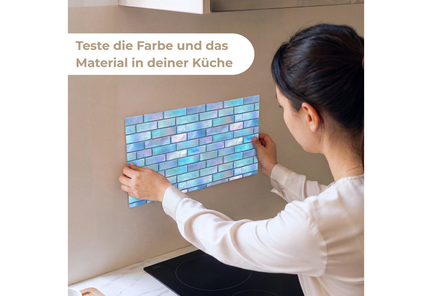 KitchenYeah Küchenrückwand Muster selbstklebend (keine Folie) Blau - Glanz - Wand, (1-tlg), Spritzschutz, Küche, Rückwand, Küchenwand, Küchenfront, 30x20 cm Bild 2