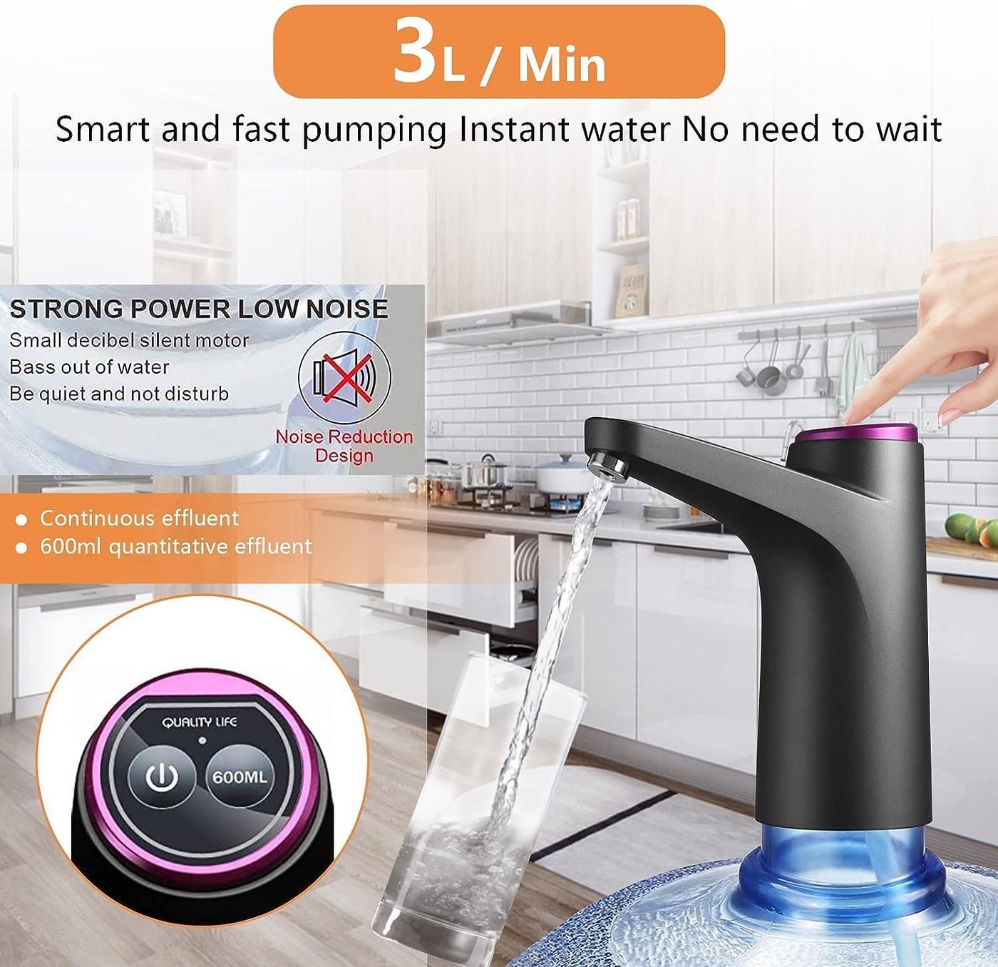 FELIXLEO Wasserpumpenzange Wasserflaschen Pumpe USB Automatische Trinkwasserpumpe, 1-tlg. Bild 3