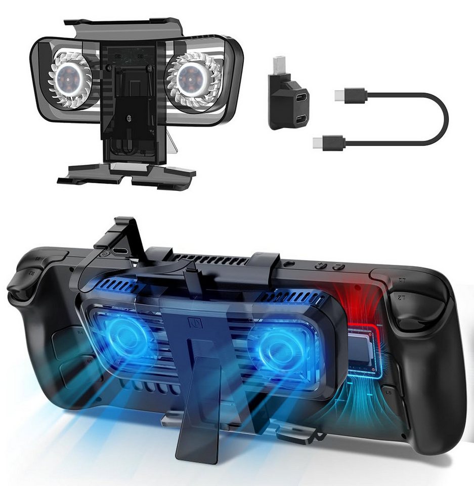AURIVION Heizkörper Steam Deck-Lüfter, Dual-Lüfter für Rog Ally, Nintendo Switch, Switch OLED oder Steam Deck mit Kabel Bild 3