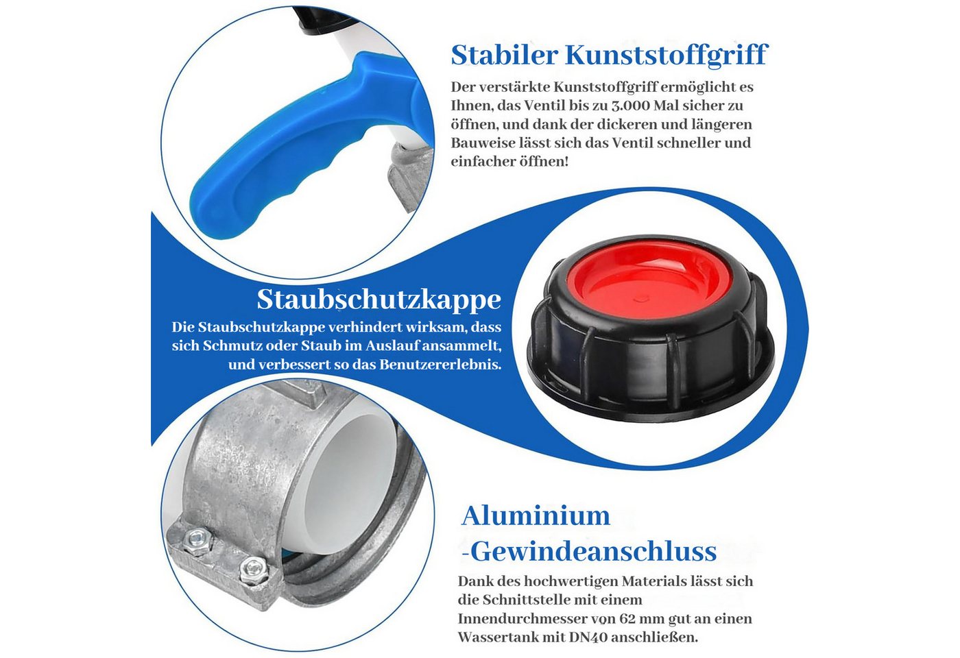 JOYOLEDER Absperrventil IBC Wassertankadapter, DN40/DN50 IBC Absperrhahn Auslaufhahn, (Klappenhahn mit Aluminium-Überwurfmutter, für 1000L IBC Container, Wassertank, Regentonne) Bild 3