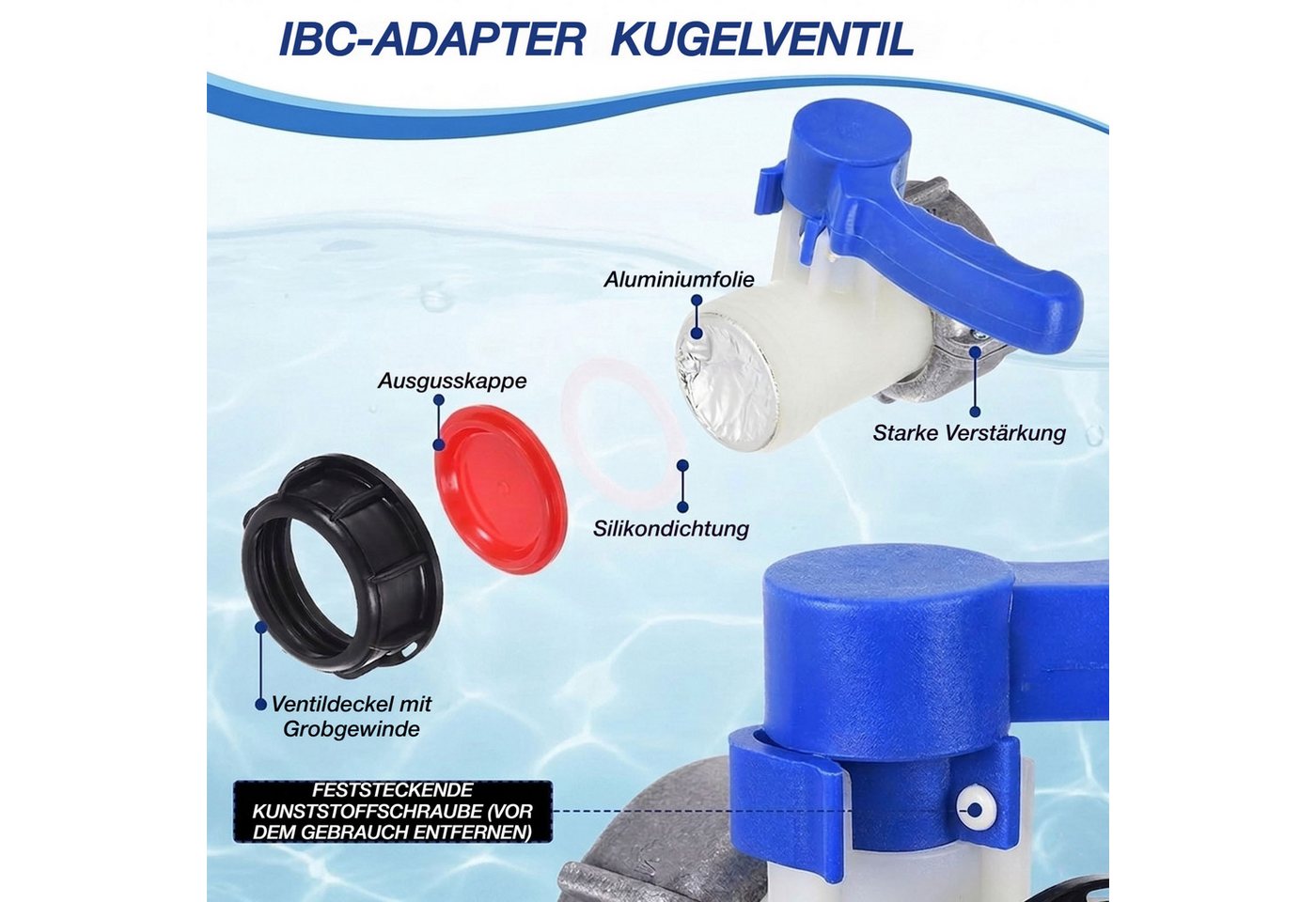 JOYOLEDER Absperrventil IBC Wassertankadapter, DN40/DN50 IBC Absperrhahn Auslaufhahn, (Klappenhahn mit Aluminium-Überwurfmutter, für 1000L IBC Container, Wassertank, Regentonne) Bild 5