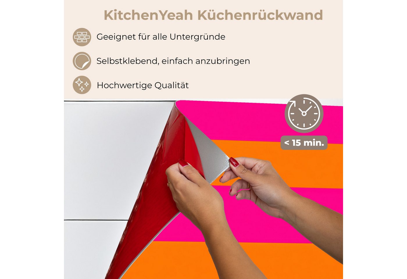 KitchenYeah Küchenrückwand selbstklebend (keine Folie) Streifen - Horizontal - Rosa, (1-tlg), Spritzschutz, Küche, Rückwand, Küchenwand, Küchenfront, 80x60 cm