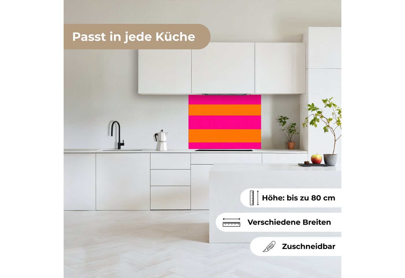 KitchenYeah Küchenrückwand selbstklebend (keine Folie) Streifen - Horizontal - Rosa, (1-tlg), Spritzschutz, Küche, Rückwand, Küchenwand, Küchenfront, 80x60 cm Bild 4