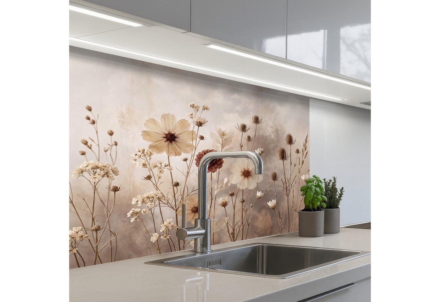 KitchenYeah Küchenrückwand selbstklebend (keine Folie) Wilde Blumen - Botanisch - Vintage - Natur, (1-tlg), Spritzschutz, Küche, Rückwand, Küchenwand, Küchenfront, 80x60 cm Bild 2