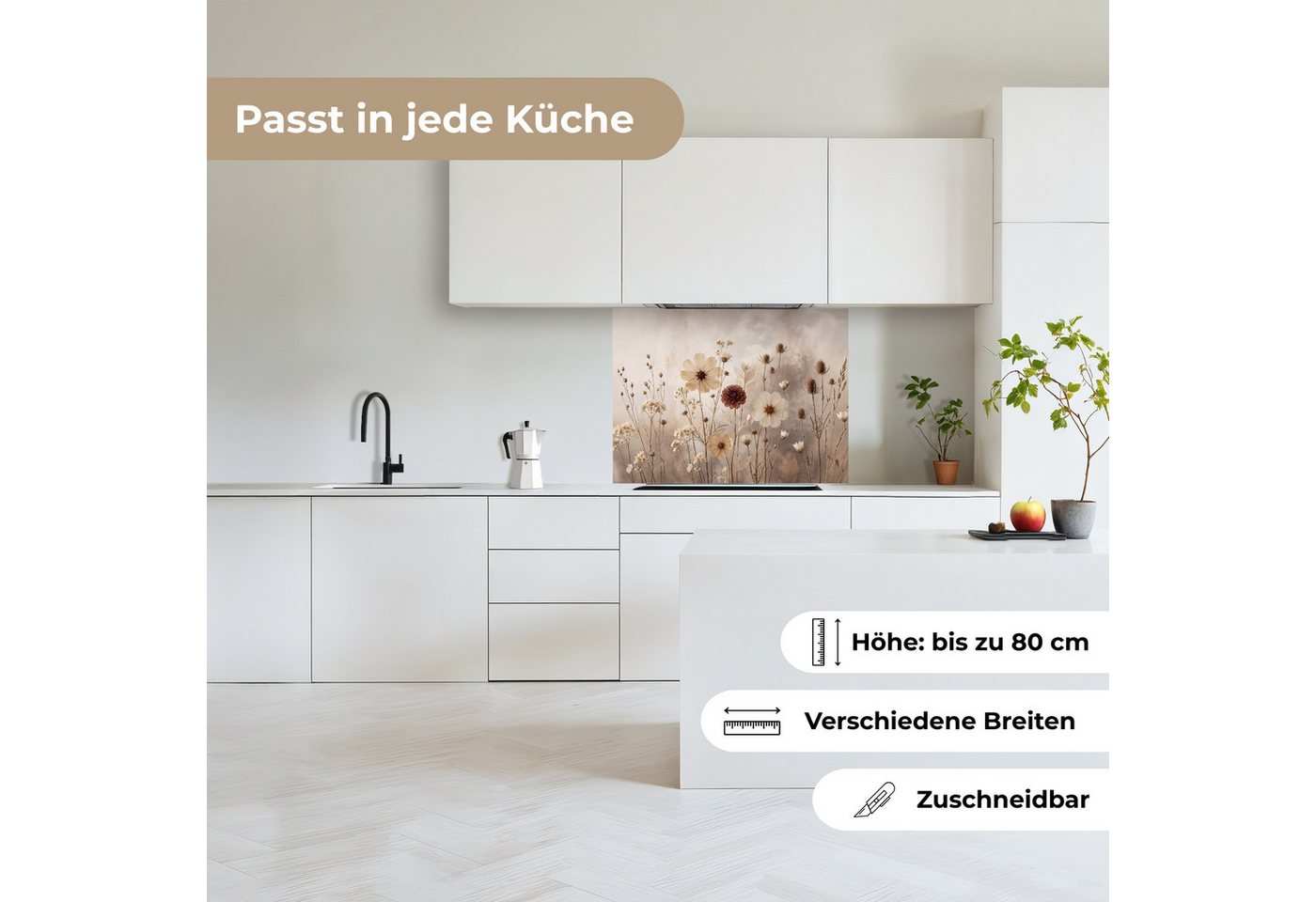 KitchenYeah Küchenrückwand selbstklebend (keine Folie) Wilde Blumen - Botanisch - Vintage - Natur, (1-tlg), Spritzschutz, Küche, Rückwand, Küchenwand, Küchenfront, 80x60 cm Bild 3