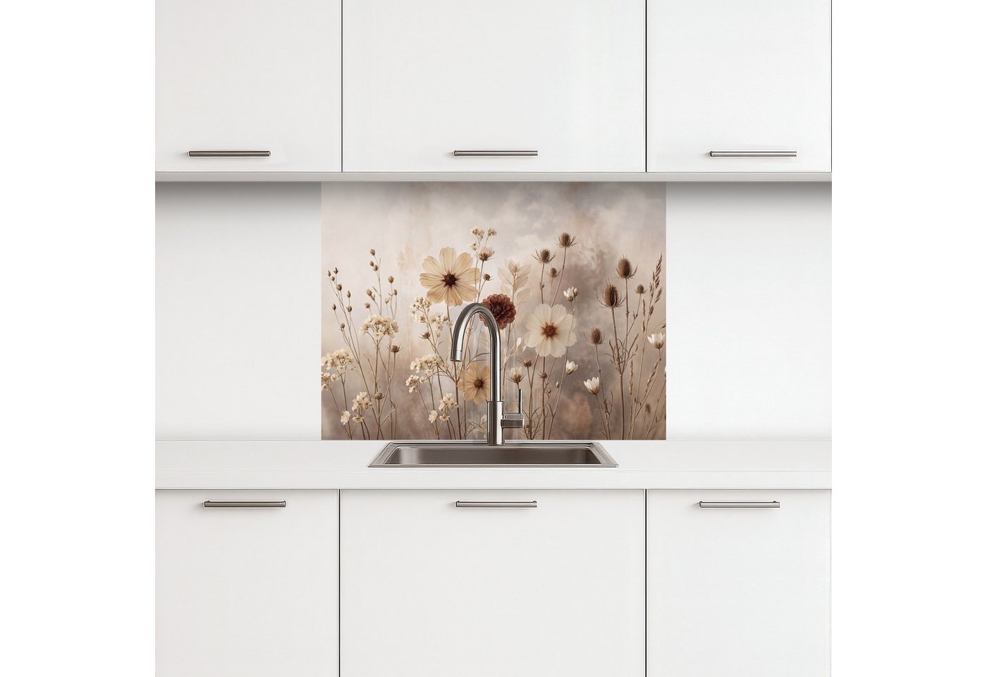 KitchenYeah Küchenrückwand selbstklebend (keine Folie) Wilde Blumen - Botanisch - Vintage - Natur, (1-tlg), Spritzschutz, Küche, Rückwand, Küchenwand, Küchenfront, 80x60 cm Bild 4