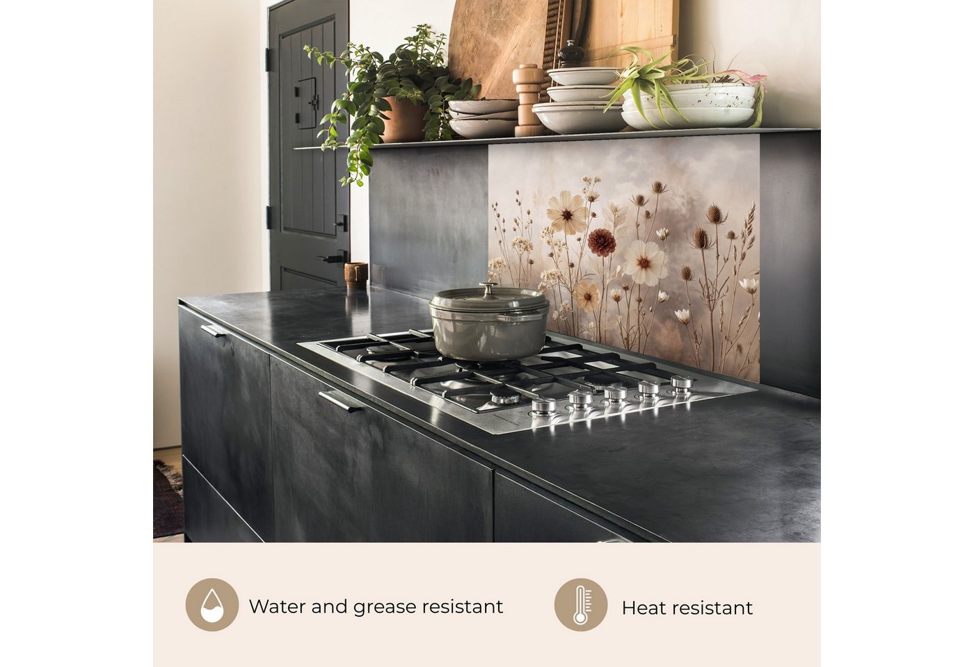 KitchenYeah Küchenrückwand selbstklebend (keine Folie) Wilde Blumen - Botanisch - Vintage - Natur, (1-tlg), Spritzschutz, Küche, Rückwand, Küchenwand, Küchenfront, 80x60 cm Bild 5