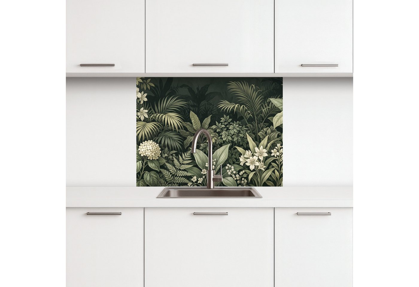 KitchenYeah Küchenrückwand selbstklebend (keine Folie) Dschungel - Blätter - Botanisch - Grün, (1-tlg), Spritzschutz, Küche, Rückwand, Küchenwand, Küchenfront, 80x60 cm