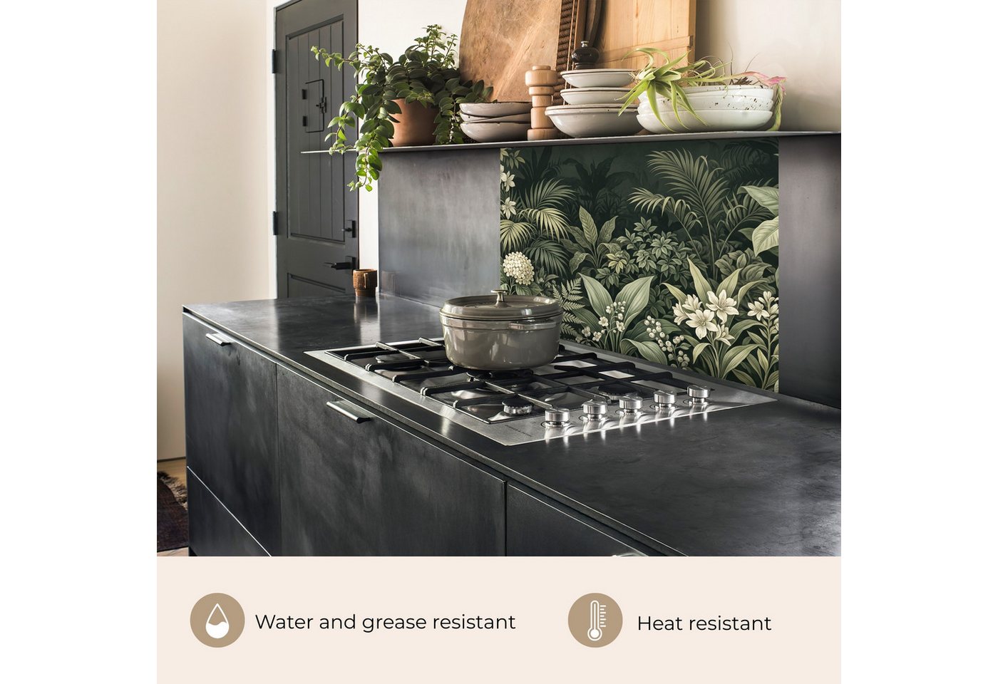 KitchenYeah Küchenrückwand selbstklebend (keine Folie) Dschungel - Blätter - Botanisch - Grün, (1-tlg), Spritzschutz, Küche, Rückwand, Küchenwand, Küchenfront, 80x60 cm Bild 2