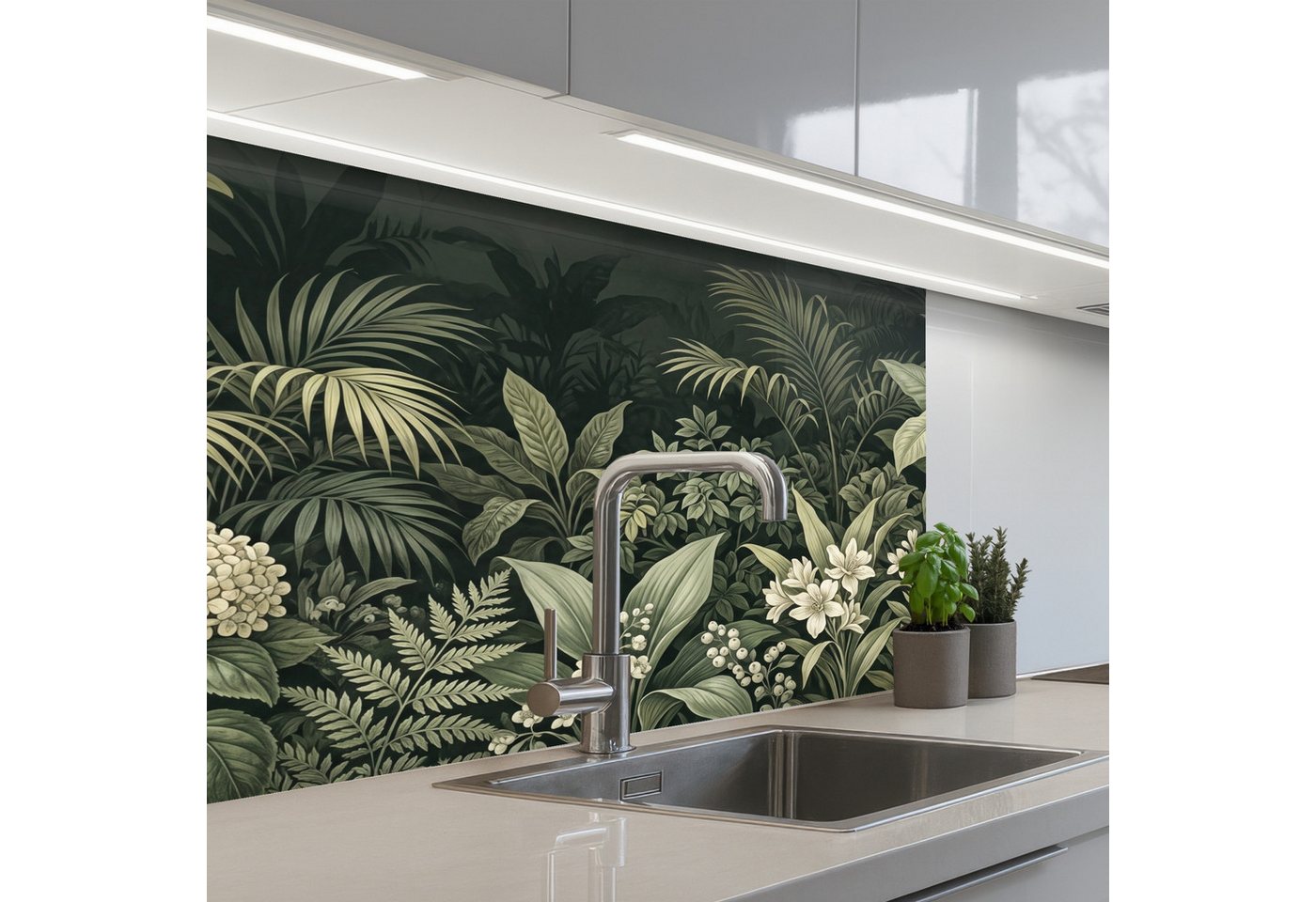 KitchenYeah Küchenrückwand selbstklebend (keine Folie) Dschungel - Blätter - Botanisch - Grün, (1-tlg), Spritzschutz, Küche, Rückwand, Küchenwand, Küchenfront, 80x60 cm Bild 5