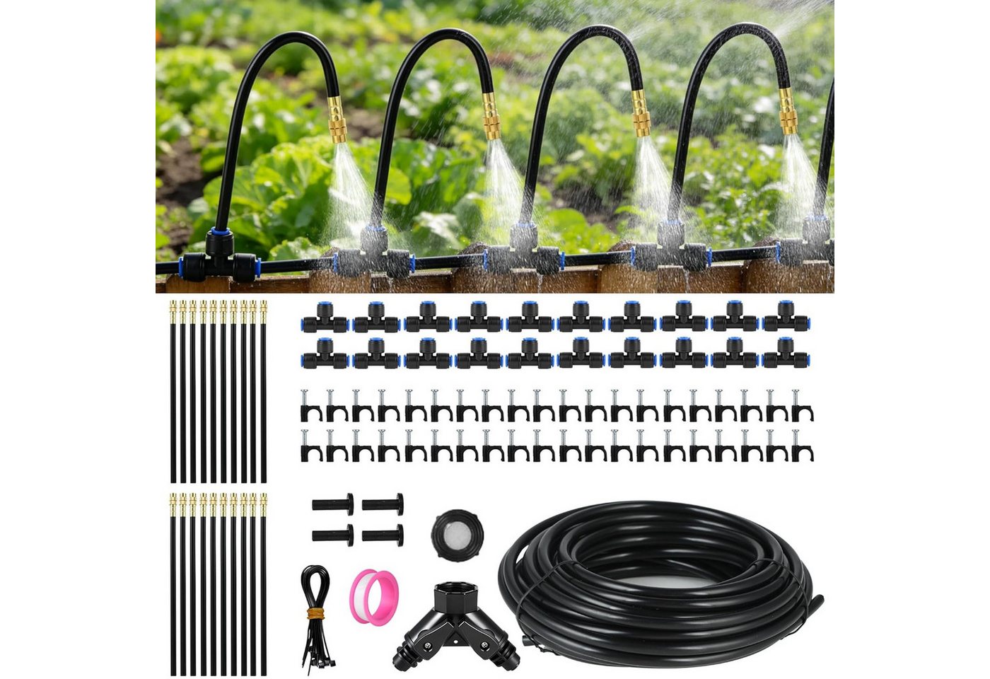 FELIXLEO Gartenschlauch Micro Drip Bewässerungssystem, 38m mit 20 Sprühnebel Düsen Garten Bild 5