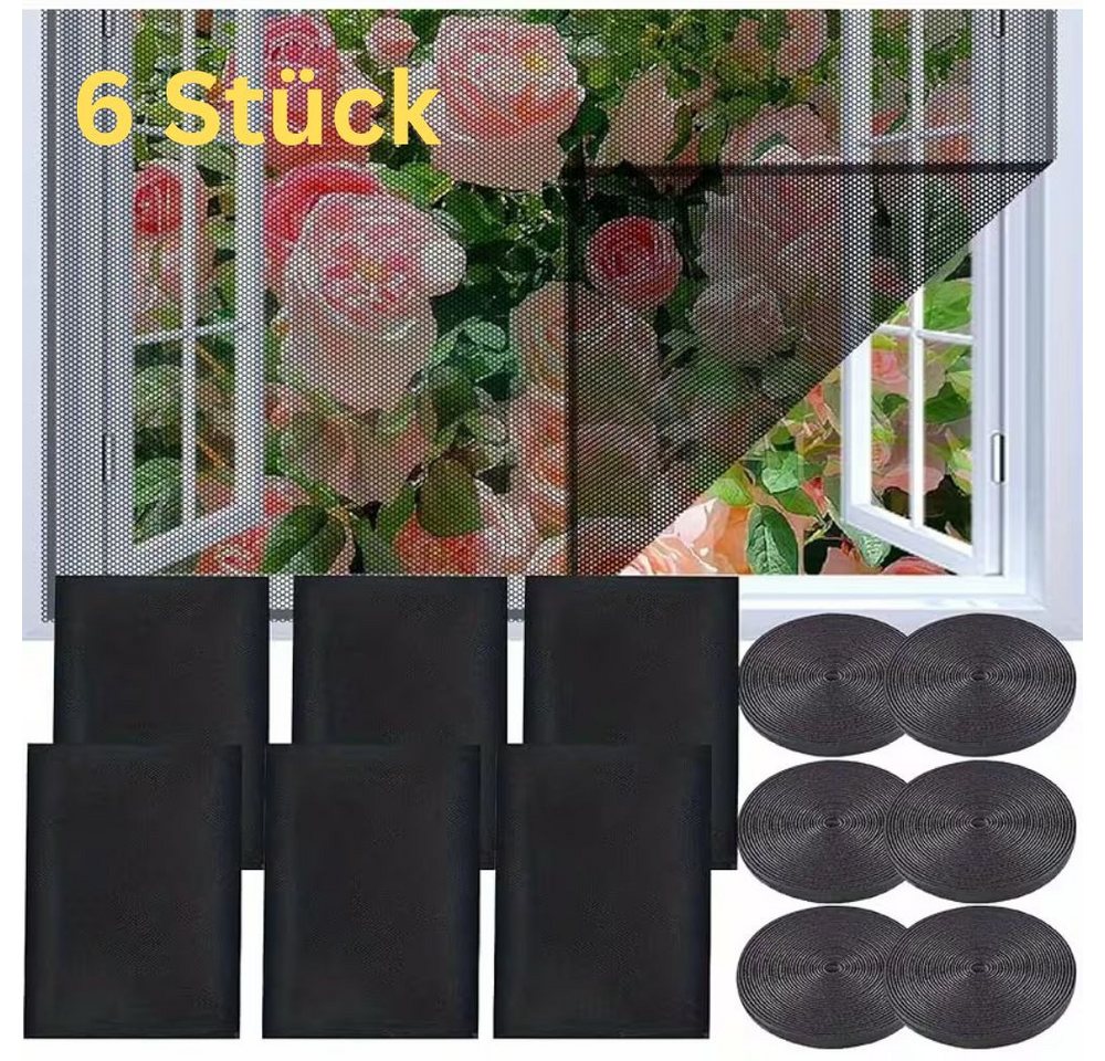 LIVINO Fliegengitter-Gewebe 6er Fliegengitter Fenster 130x150cm Weiß zuschneidbar ohne Bohren, (Mehrteiliges Fenster Netz Set, 6 Stück Fliegengitter Set), Selbstklebend, transparent, zuschneidbar, luftdurchlässig