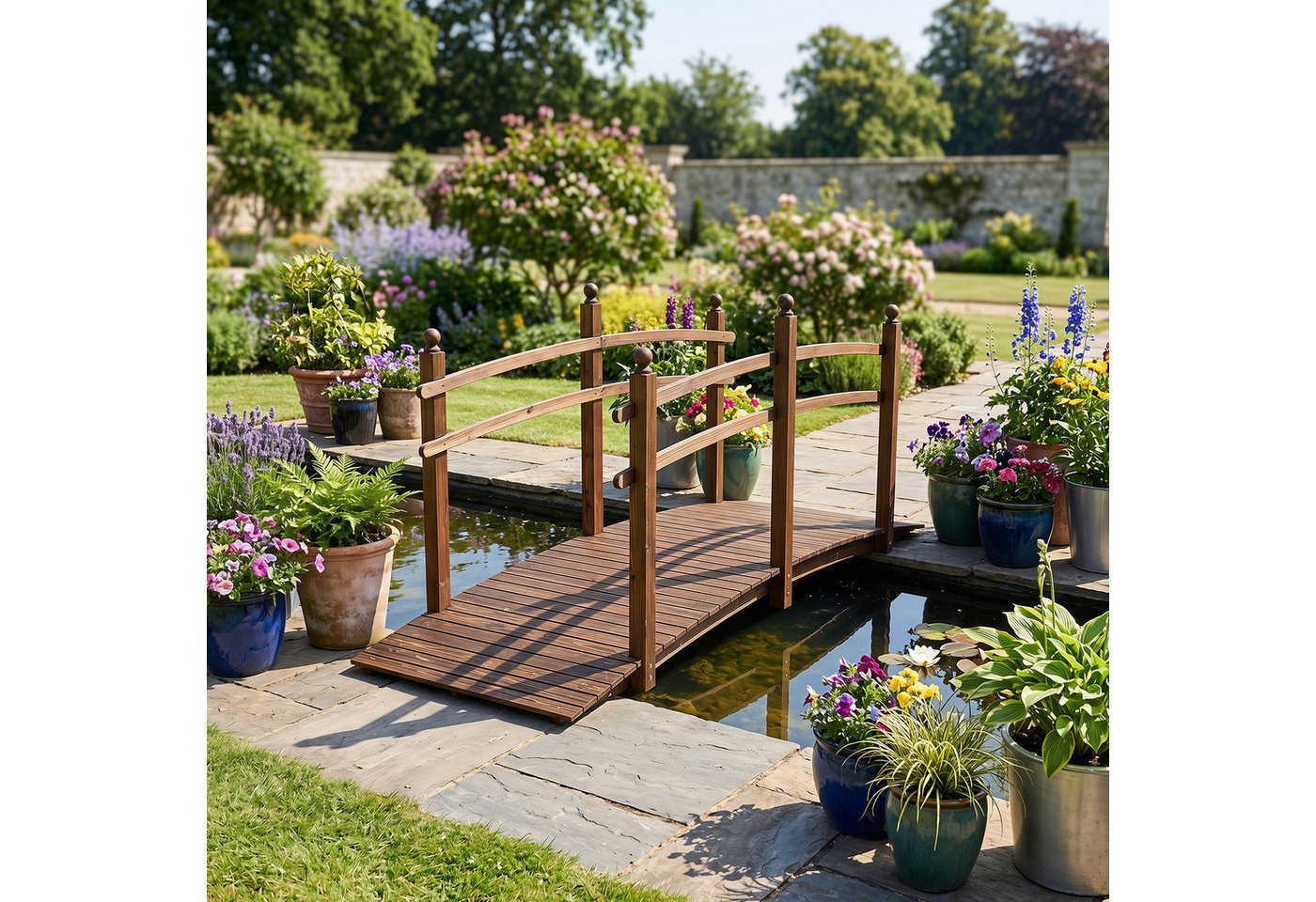 COSTWAY Gartensteg, 73x230 cm, Teichbrücke begehbar, Gartenbrücke bis 500 kg