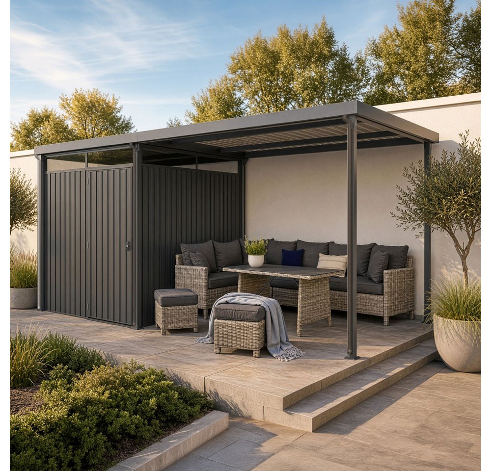 HOME DELUXE Terrasse Gartenhaus inkl. Überdachung LEVANTO, BxT:490x245 cm, Kombi-Set aus Geräteschuppen und Überdachung Bild 3
