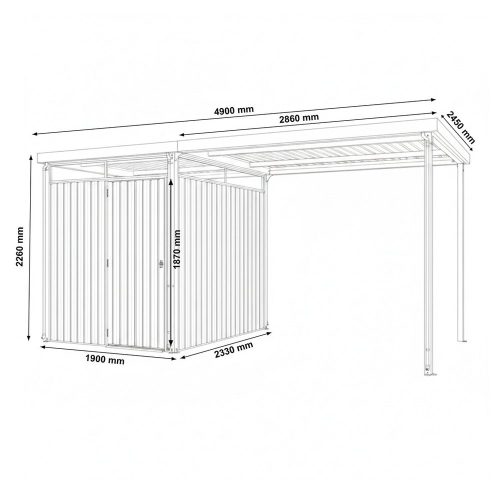 HOME DELUXE Terrasse Gartenhaus inkl. Überdachung LEVANTO, BxT:490x245 cm, Kombi-Set aus Geräteschuppen und Überdachung Bild 5