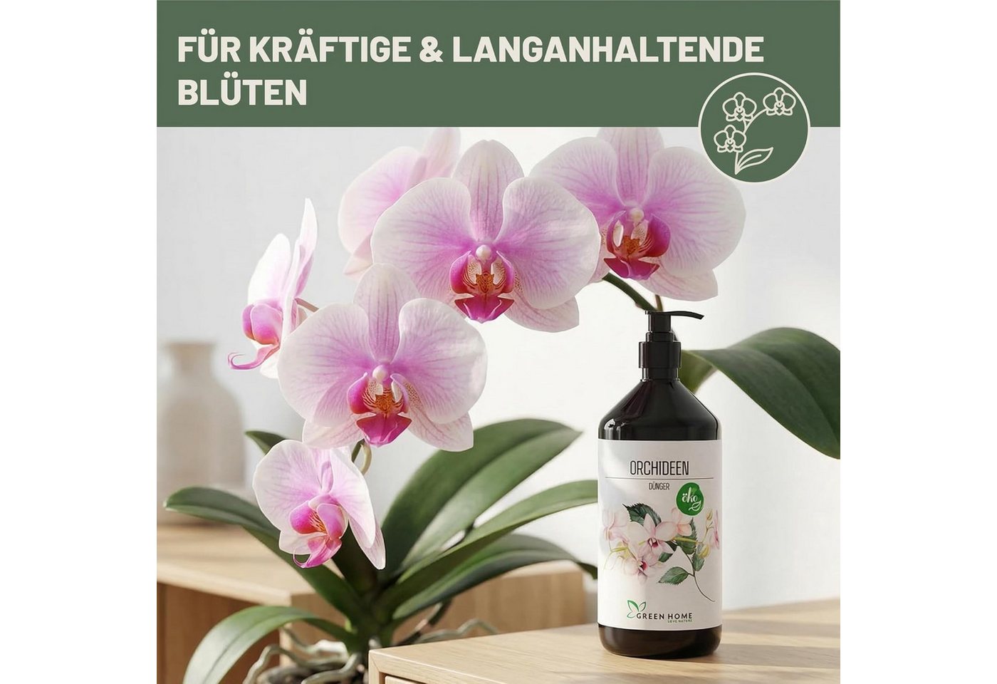 GREEN HOME LOVE NATURE Spezialdünger Orchideendünger flüssig NPK 5+5+7 mit Spurennährstoffen, Orchideen, NPK 5+5+7, Spurennährstoffe, chelatiert, Dosierpumpe Bild 4