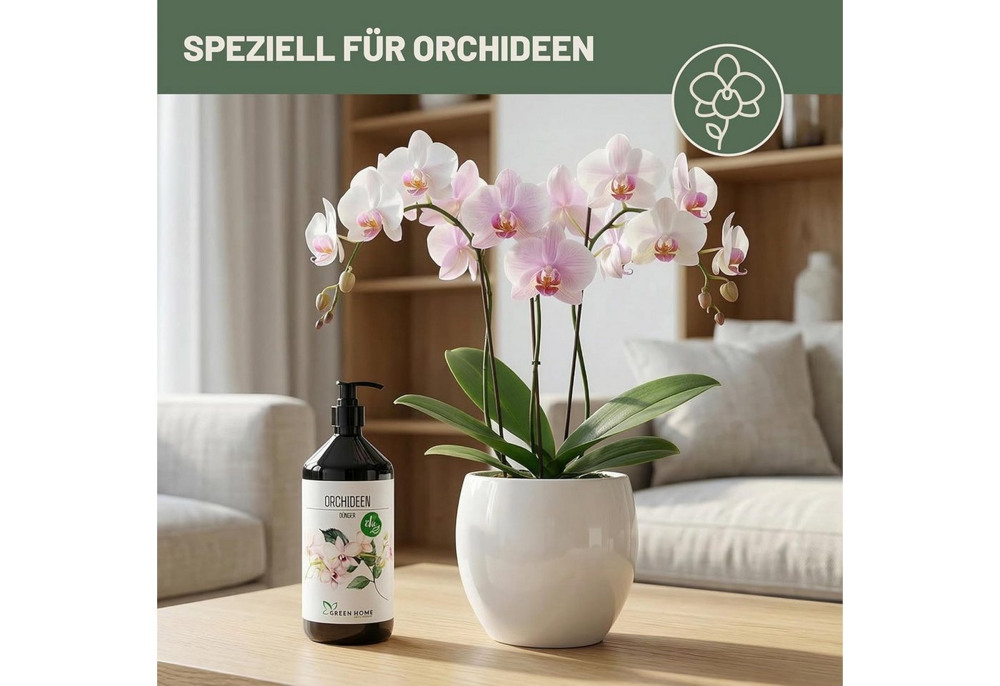 GREEN HOME LOVE NATURE Spezialdünger Orchideendünger flüssig NPK 5+5+7 mit Spurennährstoffen, Orchideen, NPK 5+5+7, Spurennährstoffe, chelatiert, Dosierpumpe Bild 5