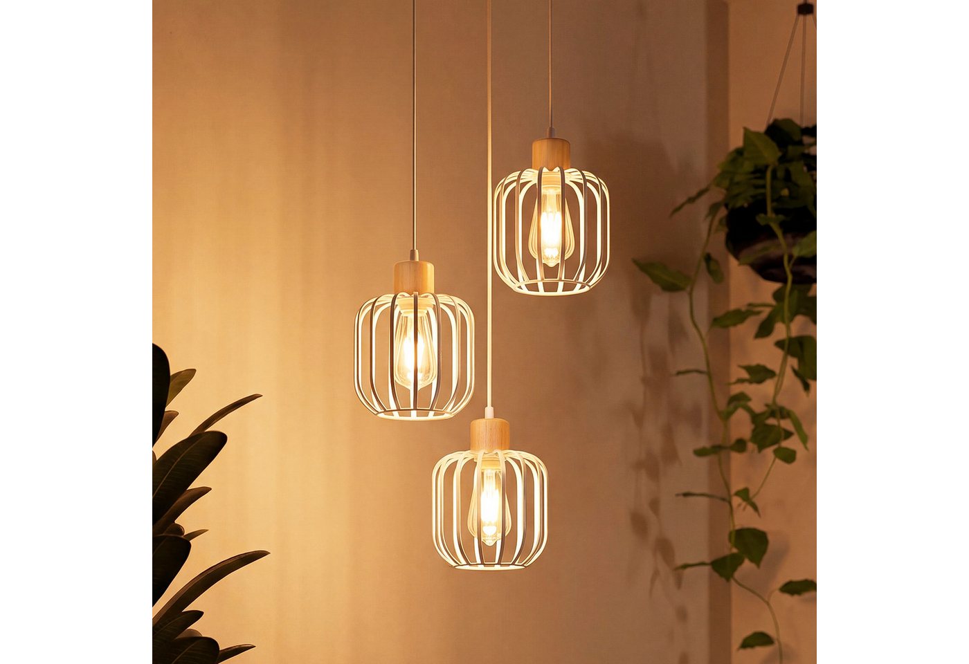 Nettlife Pendelleuchte Weiß/grau 1/3flammig Holz moderne Hängelampe E27 Fassung, ohne Leuchtmittel, für Esstisch Wohnzimmer Küche Flur Kücheninsel