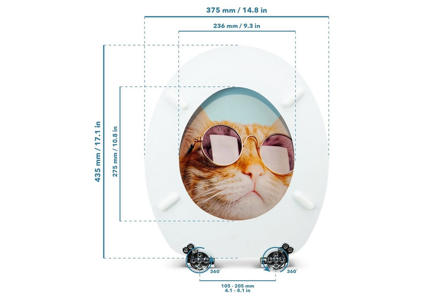 Sanfino WC-Sitz "Cool Cat“ Premium Toilettendeckel mit Absenkautomatik aus Holz, bunter WC Sitz mit Motiv, hoher Sitzkomfort, einfache Montage Bild 2