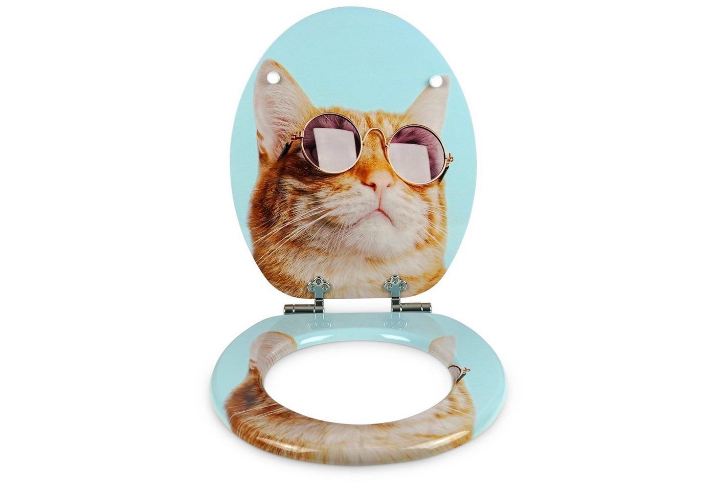 Sanfino WC-Sitz "Cool Cat“ Premium Toilettendeckel mit Absenkautomatik aus Holz, bunter WC Sitz mit Motiv, hoher Sitzkomfort, einfache Montage Bild 4