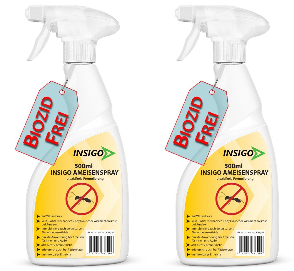 INSIGO Insektenspray Ameisen Spray gegen Ameisen, Larven & Eier, 1 l, 1000 ml, 2-St., biozidfreie Formel, auf Wasserbasis, geruchsarm, brennt / ätzt nicht Bild 3