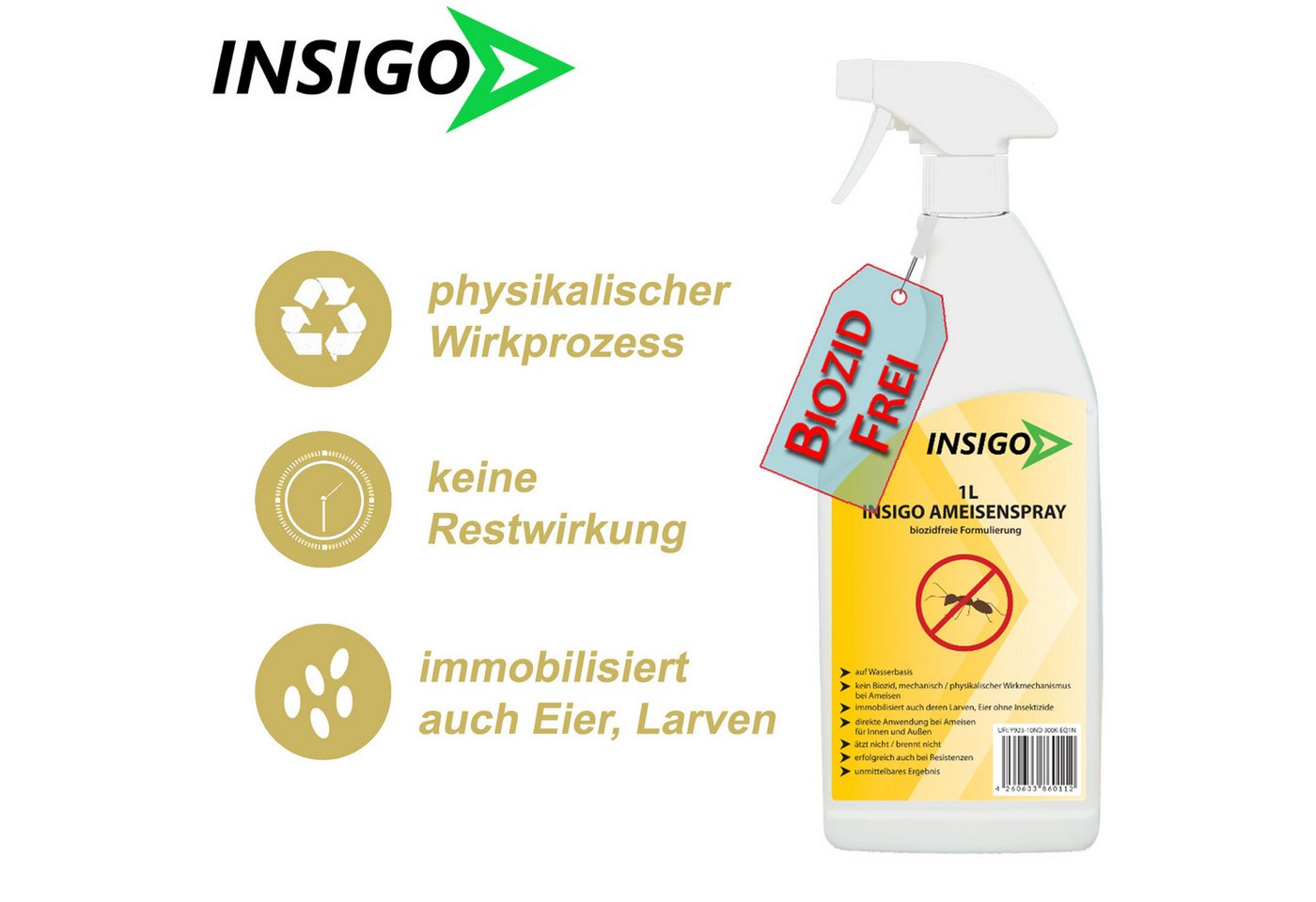 INSIGO Insektenspray Ameisen Spray gegen Ameisen, Larven & Eier, 1 l, 1000 ml, 2-St., biozidfreie Formel, auf Wasserbasis, geruchsarm, brennt / ätzt nicht Bild 4
