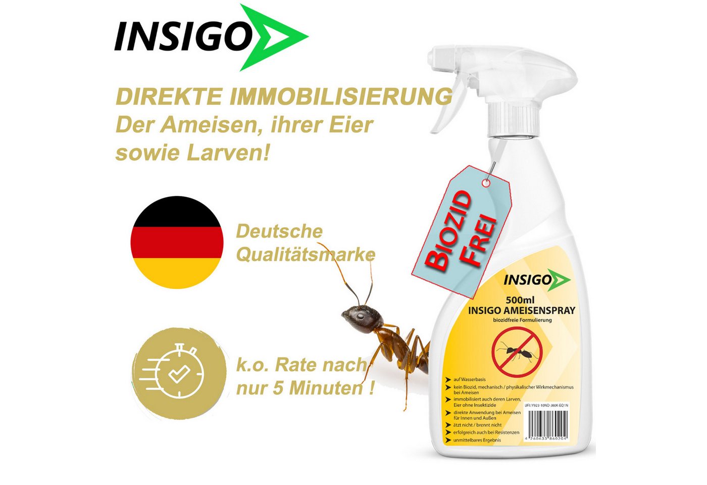 INSIGO Insektenspray Ameisen Spray gegen Ameisen, Larven & Eier, 1 l, 1000 ml, 2-St., biozidfreie Formel, auf Wasserbasis, geruchsarm, brennt / ätzt nicht Bild 5