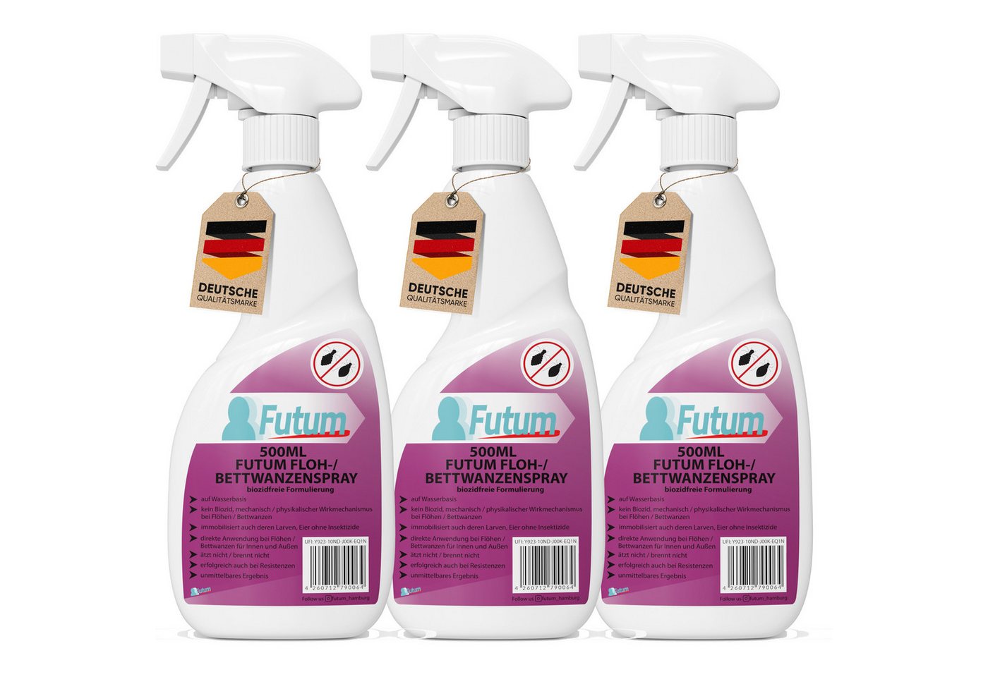 FUTUM Insektenspray Anti-Bettwanzen-Spray Floh-Mittel Ungeziefer-Spray, 3-St., biozidfreie Formulierung, auf Wasserbasis, brennt / ätzt nicht Bild 4