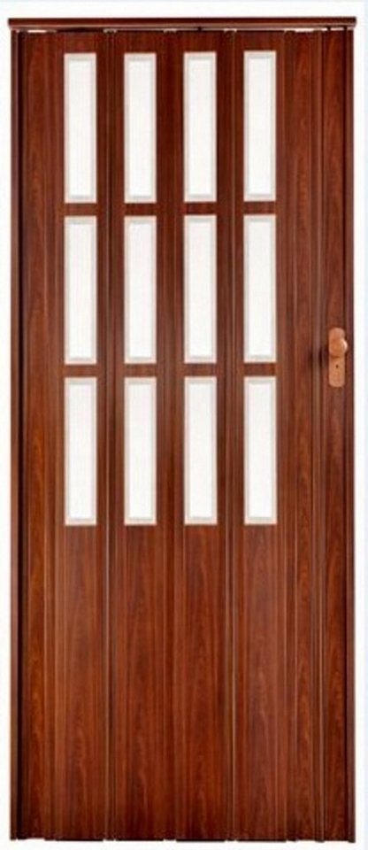 Standom Falttür Schiebetür Tür Mahagoni + Fenster Schloss H.203cm Türbreite bis 100 cm (1 Karton, 1-St., 1 Set), teils vormontiert Bild 2