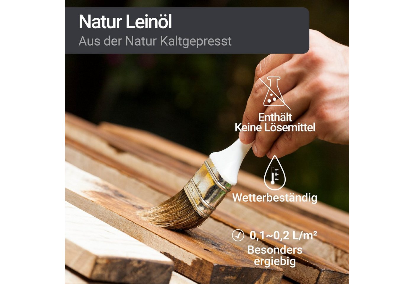 WO-WE Hartholzöl Natur Leinöl Holzschutz Holzpflege Pflegeöl W200, 0,75-10L, Lösemittelfrei Bild 5