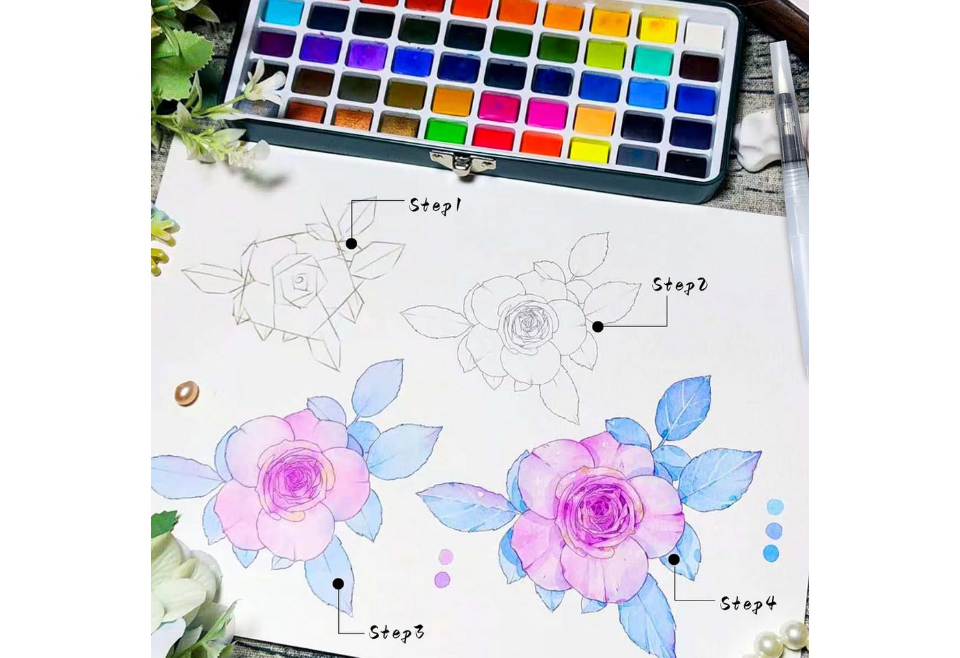 Artecho Aquarellfarbe Set – 24/50/100/128/168 Wasserfarben mit Aquarellpapieren & Pinseln, - egal ob unterwegs, Zuhause, in der Schule - für Anfänger und Profis Bild 5