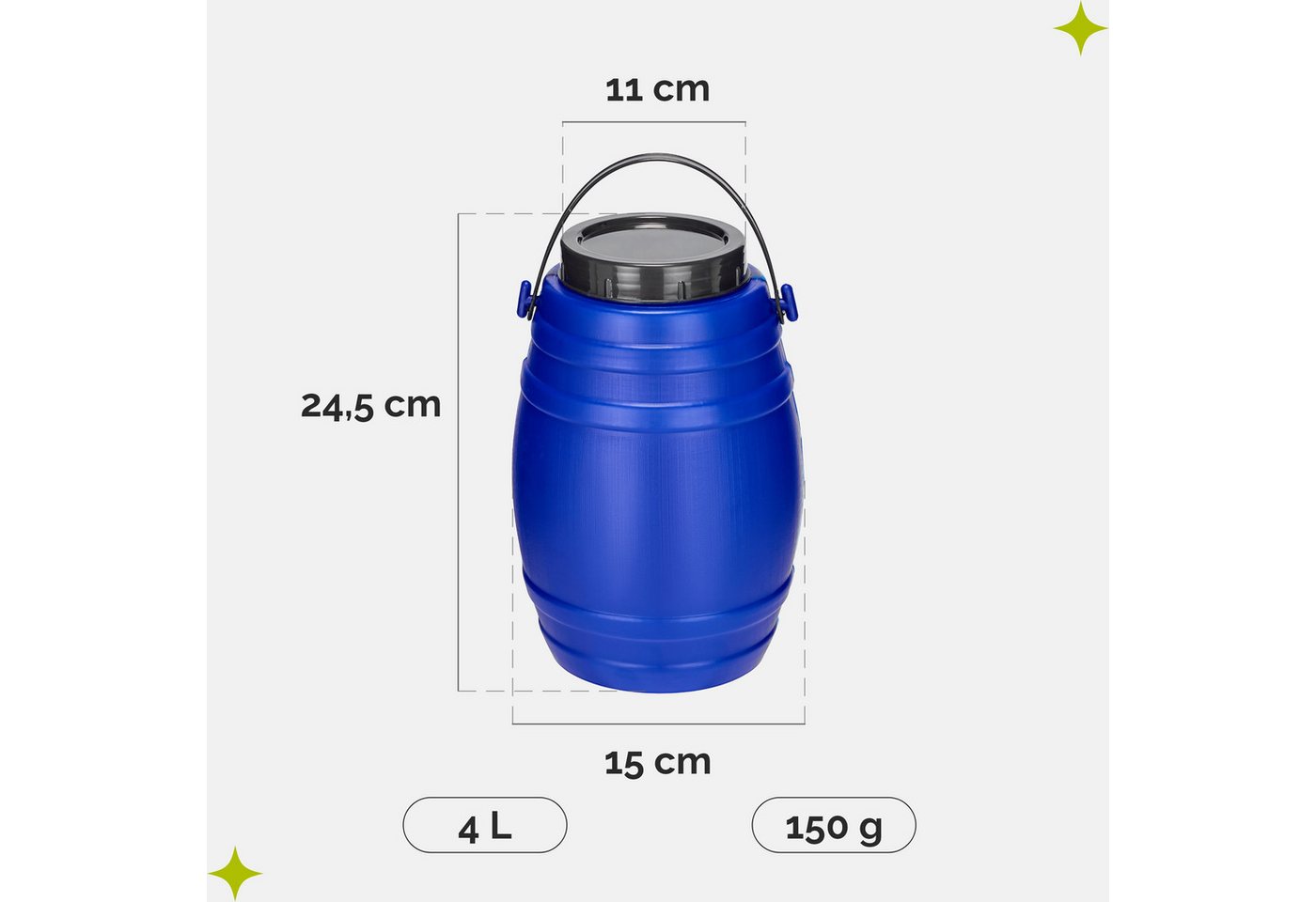 Garronda Regentonne 4L Behälter mit Deckel Weithalsfass BPA-frei GD-0086, Blau, 4 l, (1-tlg), BPA-Frei Bild 2