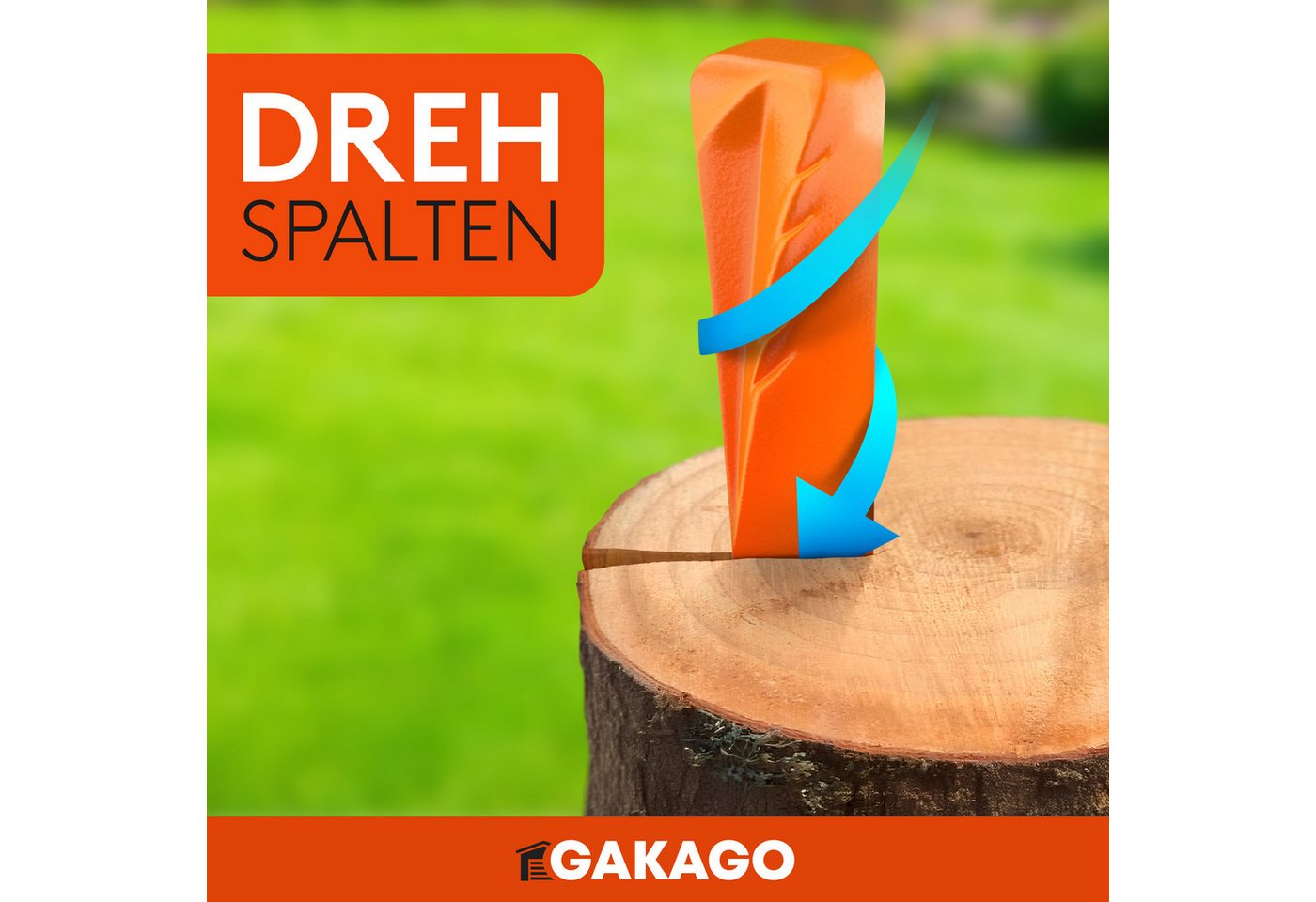 Gakago Drehspaltkeil für Holz, (1-St), - Kraftvoller Spaltkeil aus geschmiedetem Vollstahl und Signalfarbe