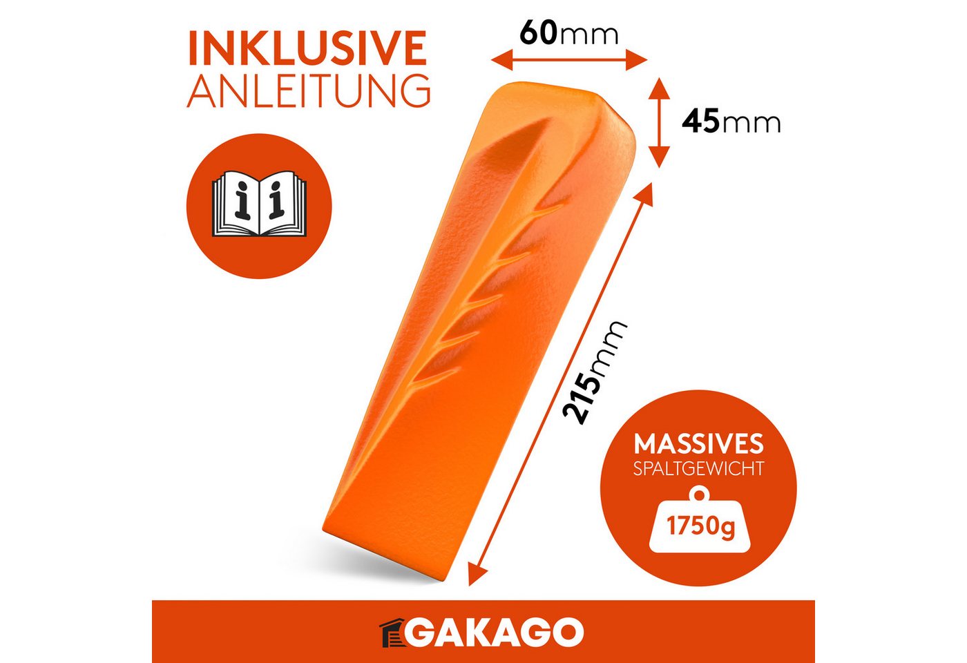 Gakago Drehspaltkeil für Holz, (1-St), - Kraftvoller Spaltkeil aus geschmiedetem Vollstahl und Signalfarbe Bild 4