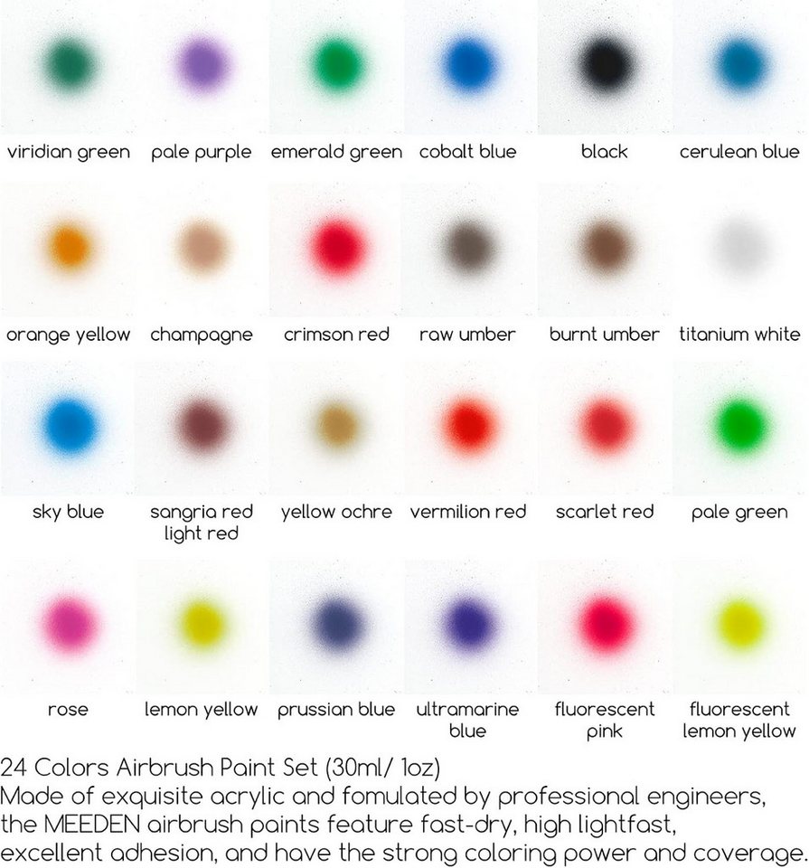 TSE Acrylfarbe MEEDEN Airbrush Farben 24er – Perfekte Farben Bild 3