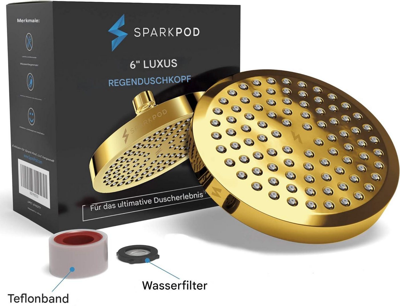 sparkpod Regenduschkopf Luxus XL Hochdruck Duschkopf Regendusche Anti-Kalk Düsen Spa-Feeling, (Hochdruck-Regendusche mit 90 Anti-Kalk-Düsen, einfache Montage, 4-tlg., Hochdruck-Wasserdurchfluss, modernes Design, langlebiges Material), Hochdruck-Duschkopf mit Anti-Kalk-Düsen werkzeugfreier Installation.