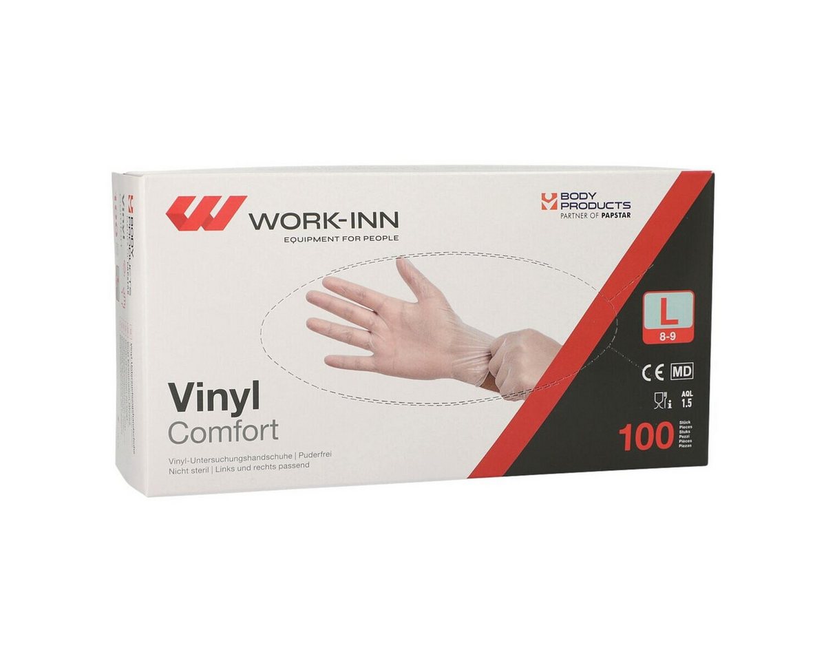 PAPSTAR Einweghandschuhe WORK-INN Comfort (100-St) Vinyl, transparent / puderfrei