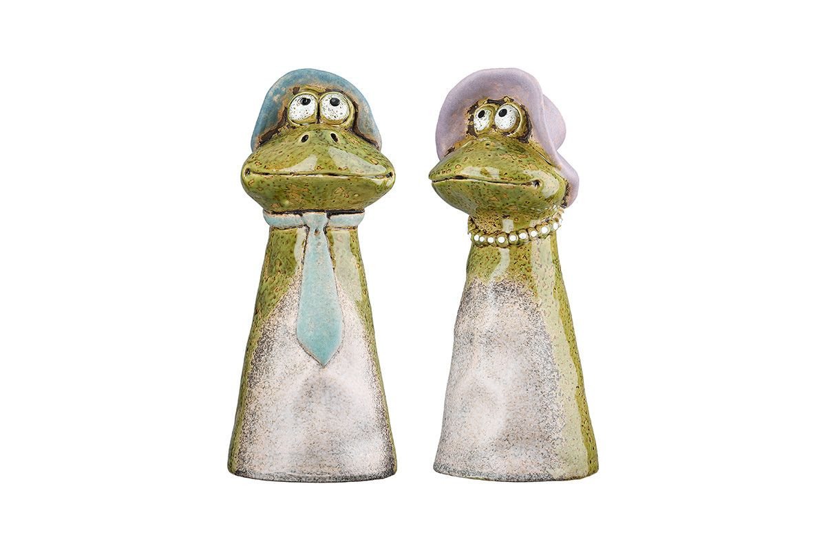 MF Gartenfigur Zaunfiguren Lilly & Max Froschpaar Keramik Grün 22 cm, (2 St)