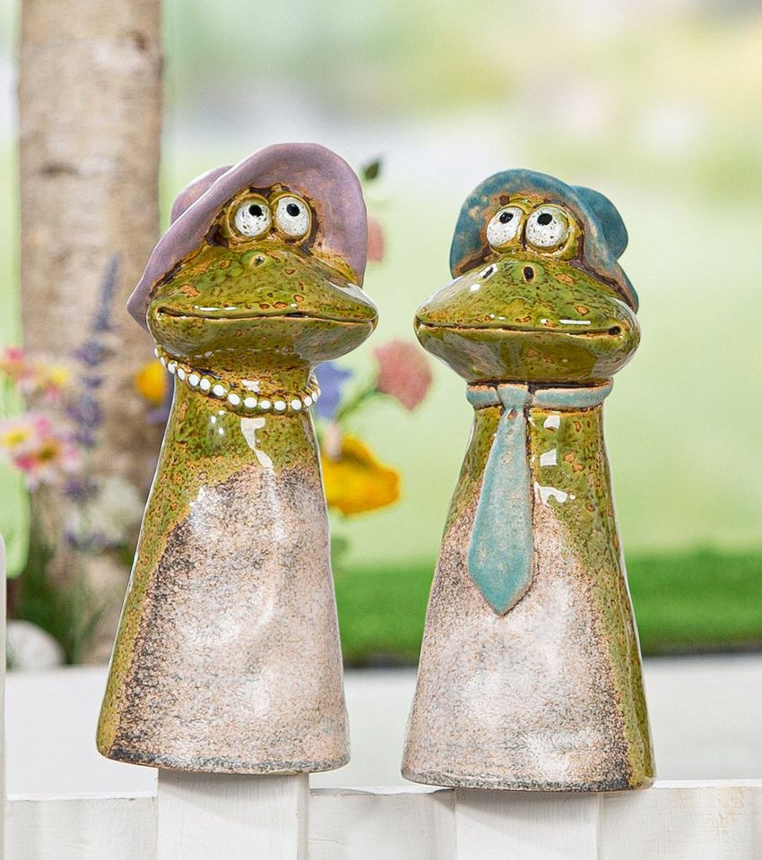 MF Gartenfigur Zaunfiguren Lilly & Max Froschpaar Keramik Grün 22 cm, (2 St) Bild 3