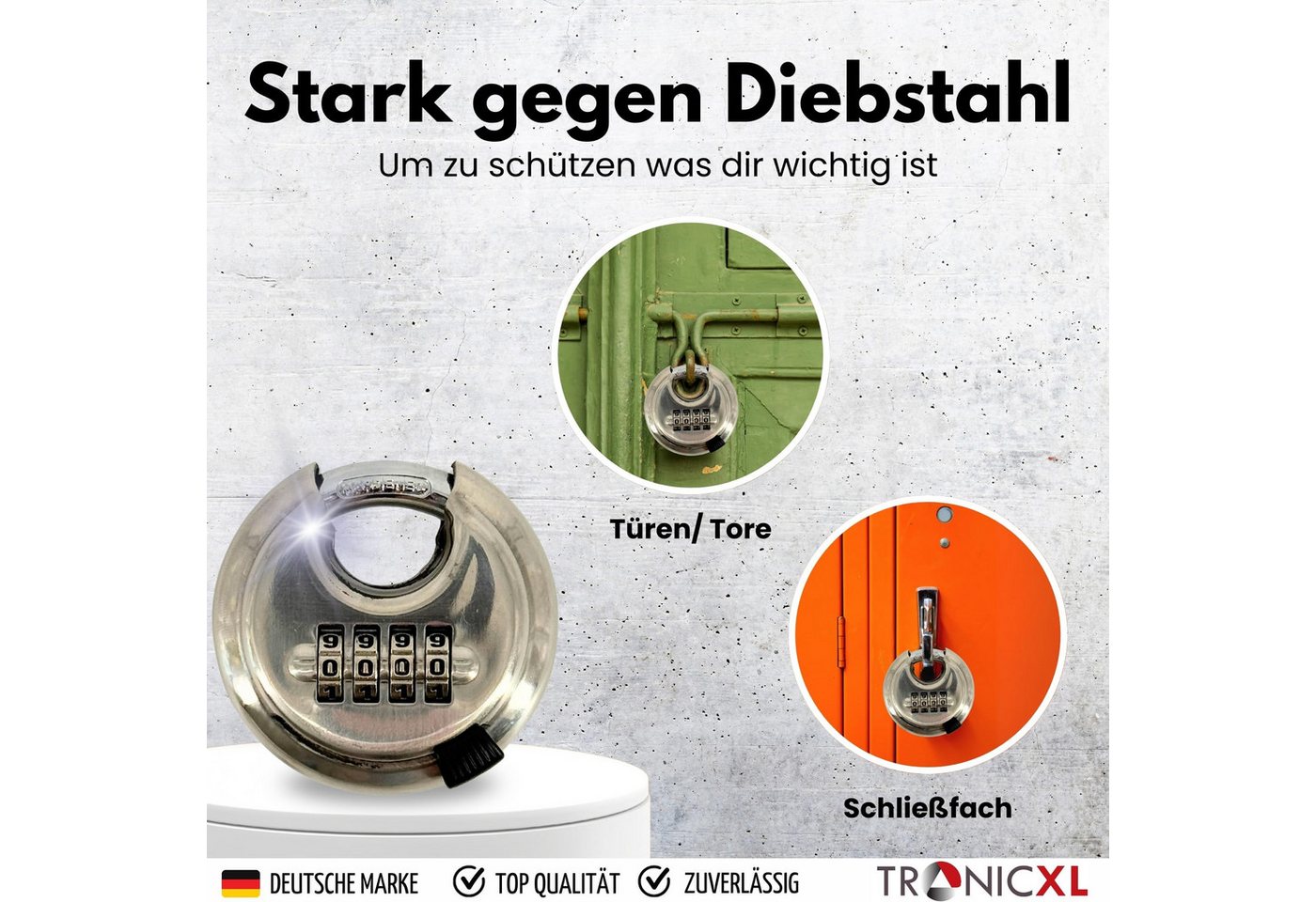 TronicXL Vorhängeschloss 2 Rundbügelschloss Set Vorhängeschloss Zahlenschloss Edelstahl Schloss, (2-tlg), Bügelschloss Keller Spind Sicherheit Profi