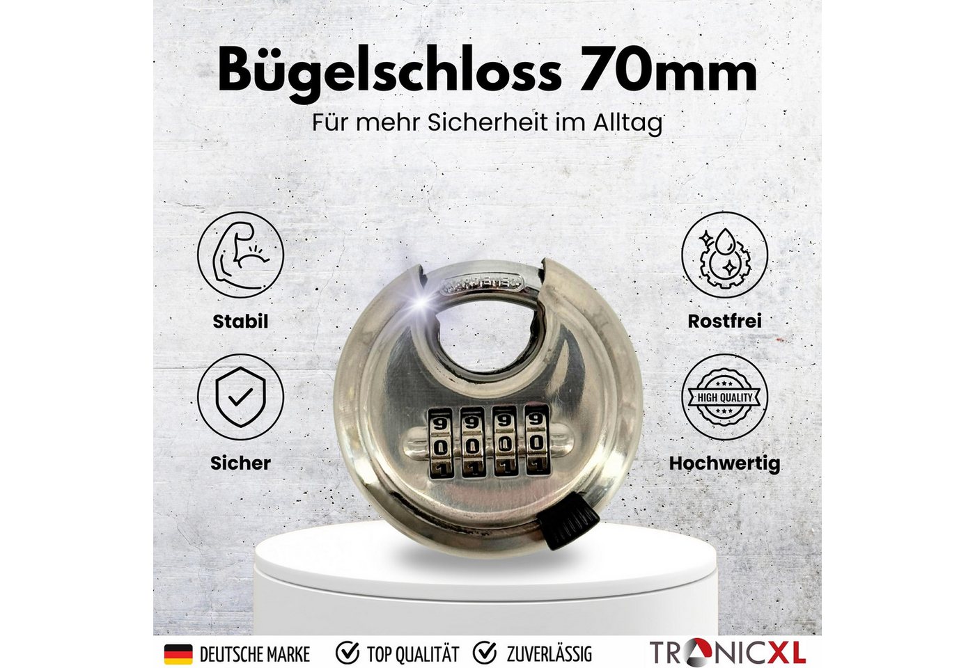 TronicXL Vorhängeschloss 2 Rundbügelschloss Set Vorhängeschloss Zahlenschloss Edelstahl Schloss, (2-tlg), Bügelschloss Keller Spind Sicherheit Profi Bild 3