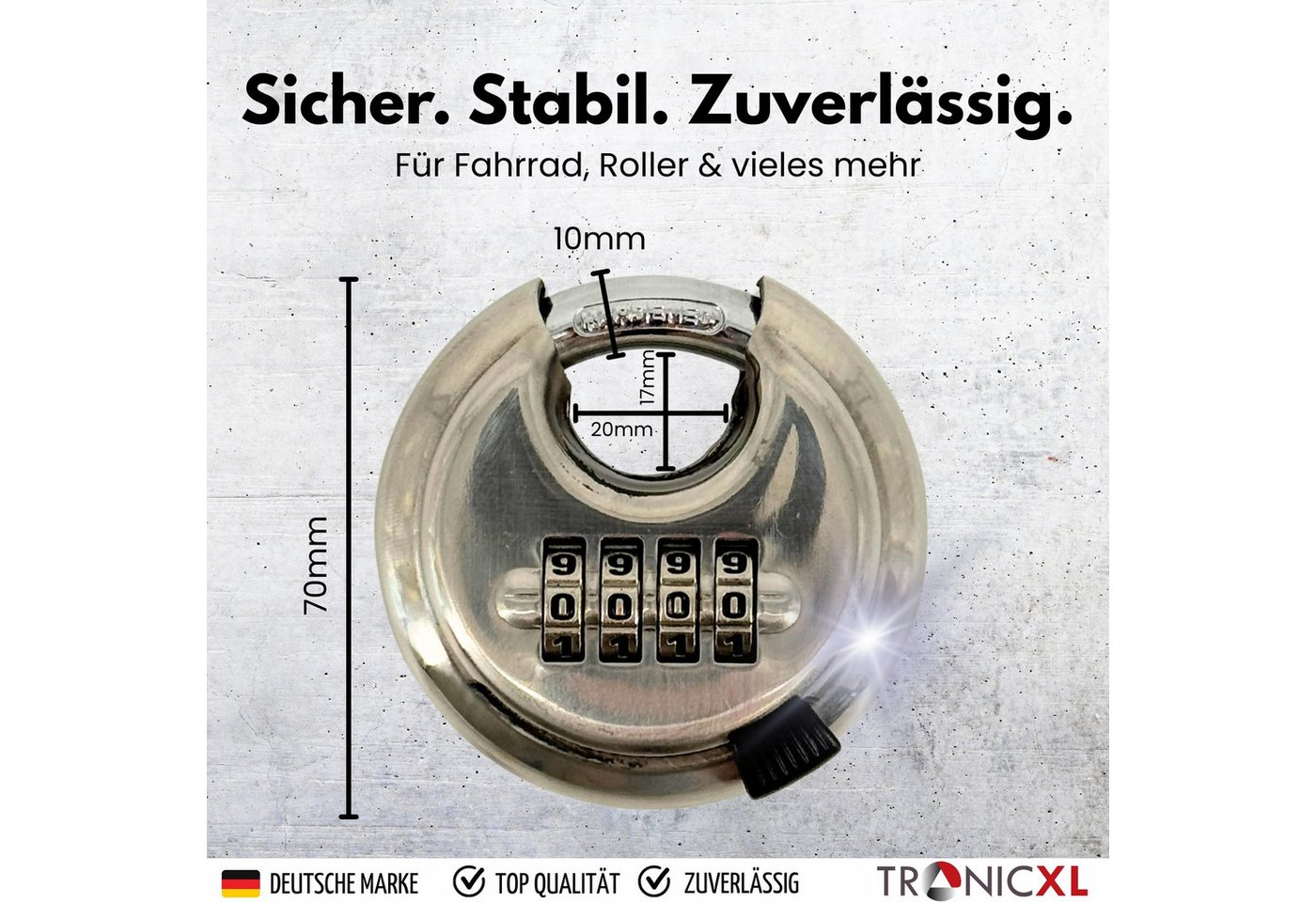 TronicXL Vorhängeschloss 2 Rundbügelschloss Set Vorhängeschloss Zahlenschloss Edelstahl Schloss, (2-tlg), Bügelschloss Keller Spind Sicherheit Profi Bild 5