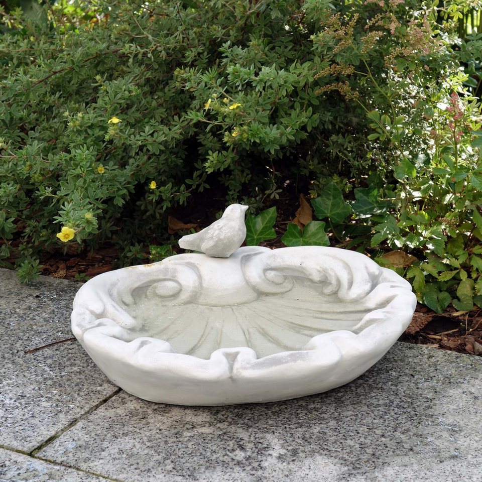 gartendekoparadies.de Gartenfigur Vogel-Tränke Blatt, Vogelbad, Steinfigur, H. 13 cm, 11 kg, Frostsicher Bild 2