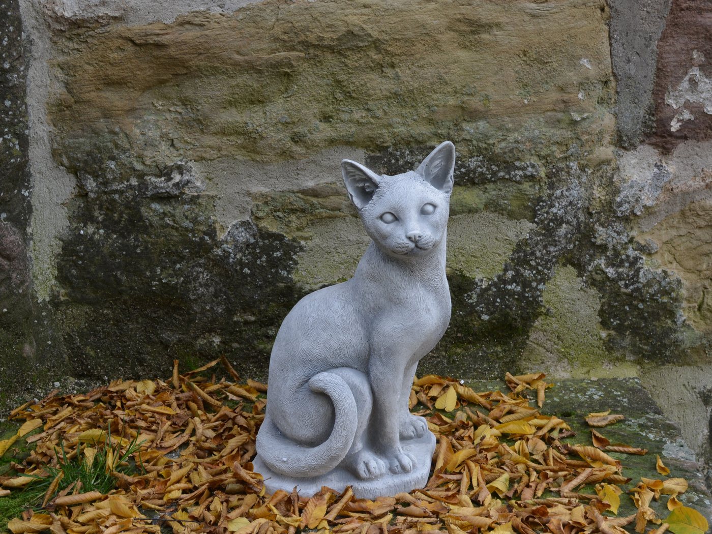 gartendekoparadies.de Gartenfigur Stehende Katze, Steinfigur, H. 40 cm, 12 kg, Frostsicher