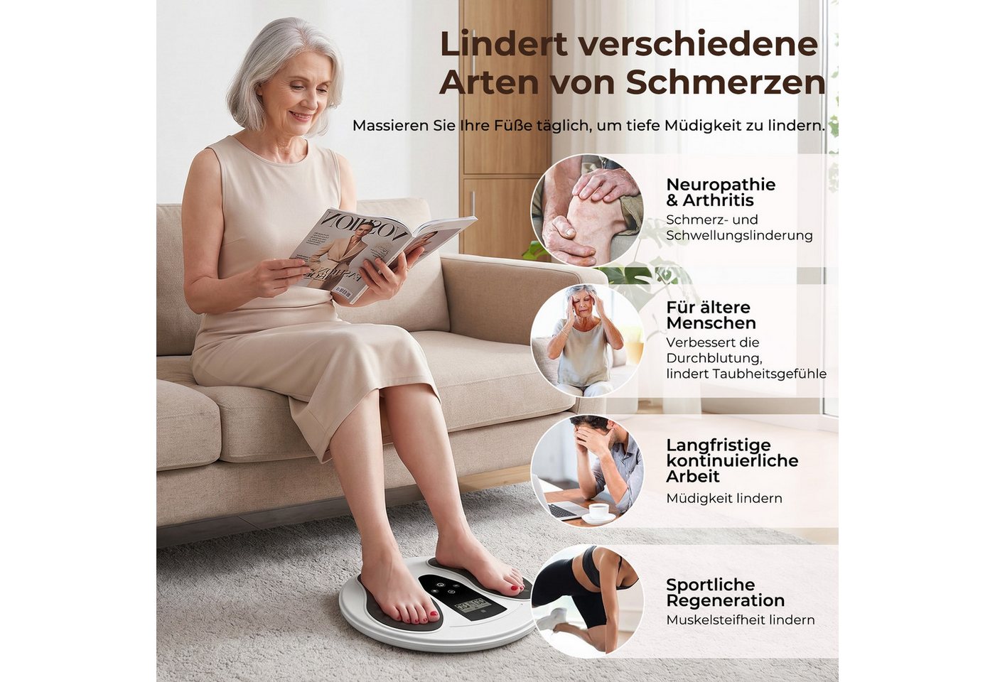 AKKEE EMS-Fußmassage-Gerät Medic Durchblutungsstimulator für Füße & Beine 500/1200mah, (Inkl. 4 TENS-Pads), für Entspannung, Muskelkräftigung und Schmerzbehandlung Bild 3
