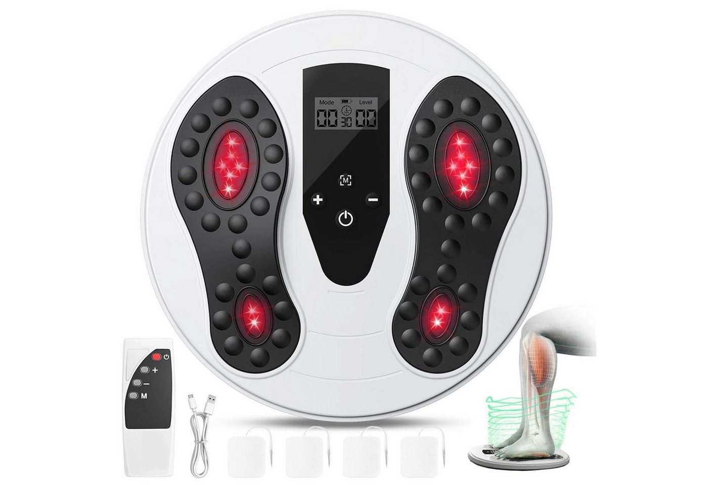 AKKEE EMS-Fußmassage-Gerät Medic Durchblutungsstimulator für Füße & Beine 500/1200mah, (Inkl. 4 TENS-Pads), für Entspannung, Muskelkräftigung und Schmerzbehandlung Bild 5