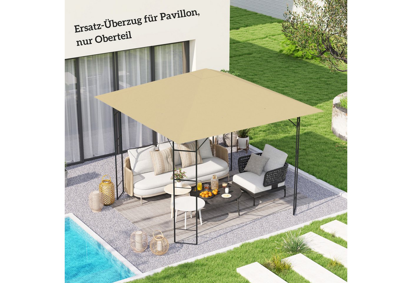 Outsunny Pavillon-Ersatzdach Ersatzdach für Pavillon 3x3 m UPF30+ Gartenpavillon Ersatzteile, 370 g/m², 298 x 298 cm (wasserabweisend Pavillondach, Ersatzbezug), aus Oxford-Stoff, 370 g,m², Beige Bild 2